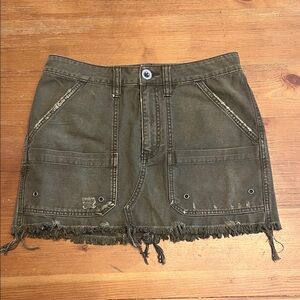 FREE PEOPLE Frayed Hem Olive Mini Skirt, 27